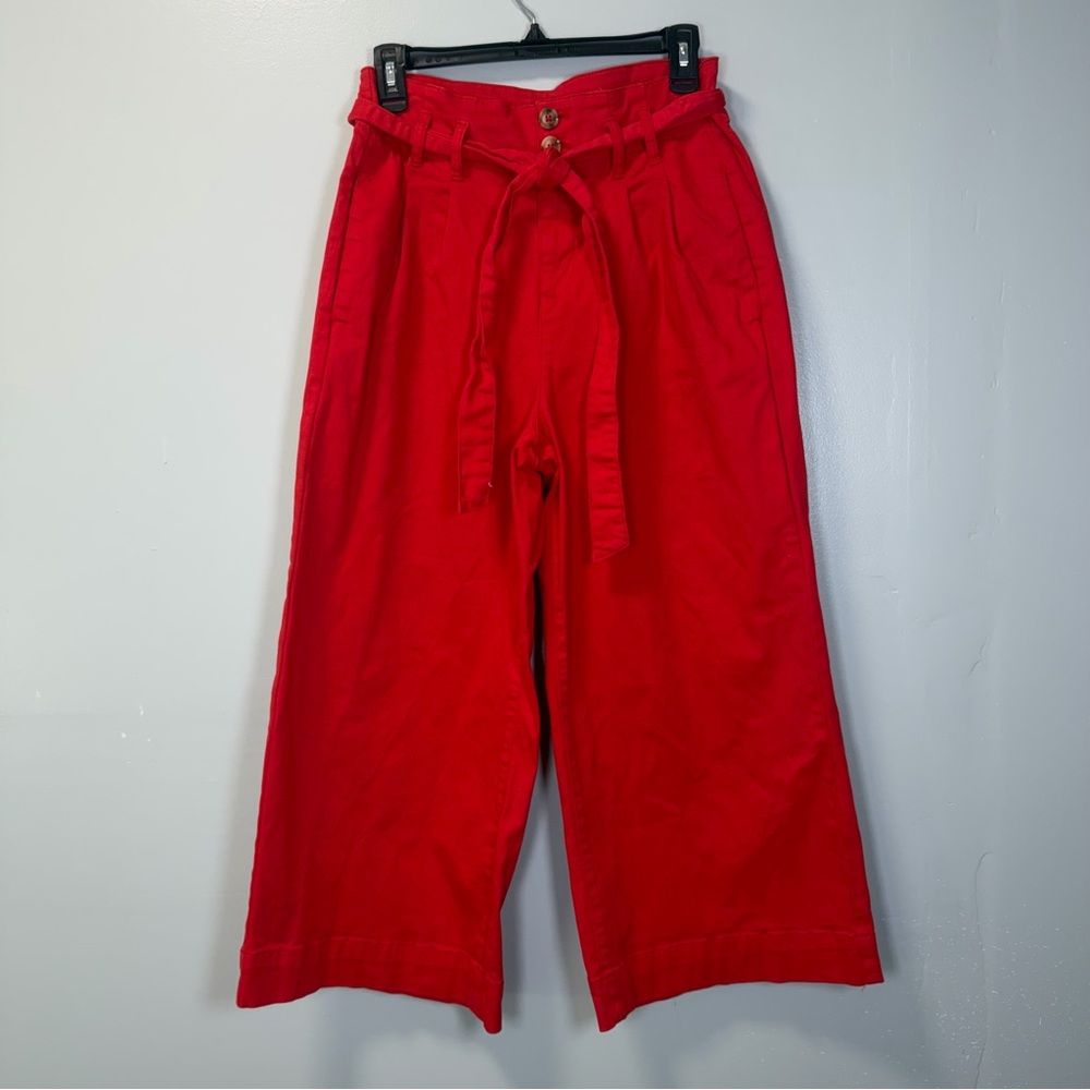 A Loves A Red High Rise Wide Leg Cropped Pants Tie Waist 10